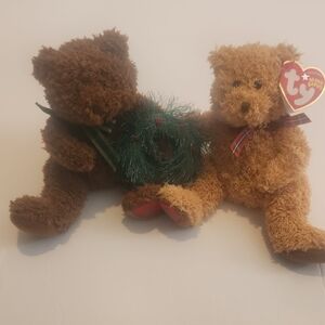 Ty Beanie Babies Merry Kiss-mas Our First Christmas Bears With Wreath
